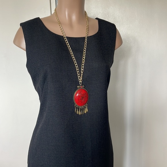 💕 Gorgeous Red color NECKLACE w chain - Picture 2 of 16